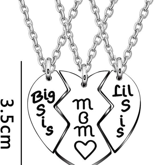 3 Pcs Big Sis Mom Little Sis Heart Necklace Mother Daughter Gifts Necklace - Picture 3 of 4